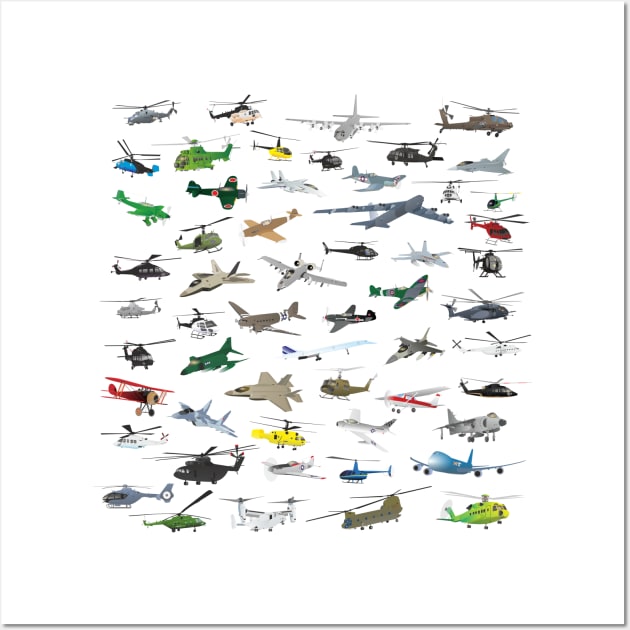 Various Colorful Airplanes and Helicopters Wall Art by NorseTech
